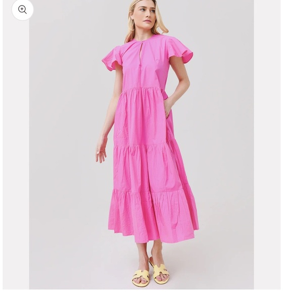 🌺 Oliphant Coral Tiered Flutter-Sleeve Maxi Dress XS NWT 🌸 - Picture 1 of 4